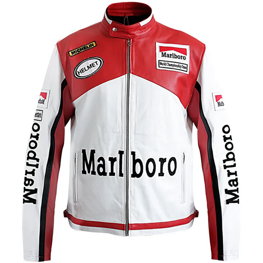 Real Leather Marlboro Biker B1helmet  JACKET-Racing  Motorcycle Jacket