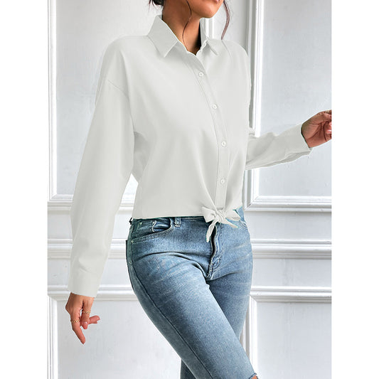 Cross-border Amazon Women&#039;s Long Sleeve V-neck Cardigan Button Chiffon Shirt European And American Foreign Trade Explosions Women&#039;s Solid Color Shirt