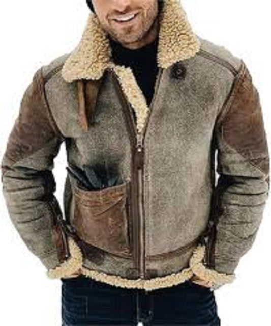 Mens B3 Aviator Bomber RAF Café Racer  B 238B  Sherpa leather Biker  Jacket