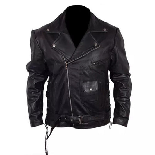 Terminator 2 Black Biker Genuine Leather Jacket B 612