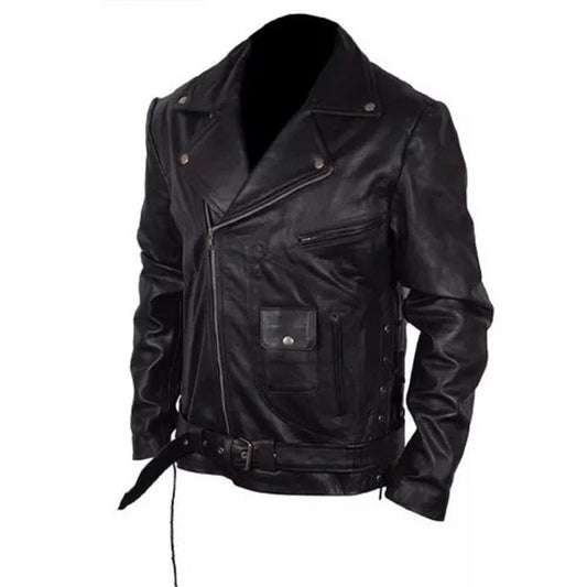 Terminator 2 Black Biker Genuine Leather Jacket B 612